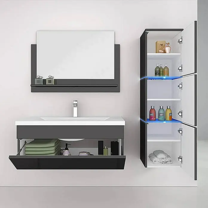 Home Deluxe Waschbecken-Set WANGEROOGE L - 61 x 41,5 cm, Schwarz