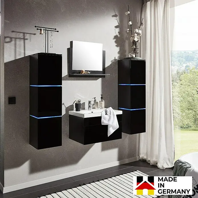 Home Deluxe Waschbecken-Set WANGEROOGE XL - 61 x 41,5 cm, Schwarz