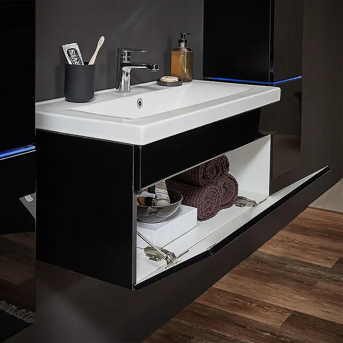 Home Deluxe Waschbecken-Set WANGEROOGE XL - 61 x 41,5 cm, Schwarz