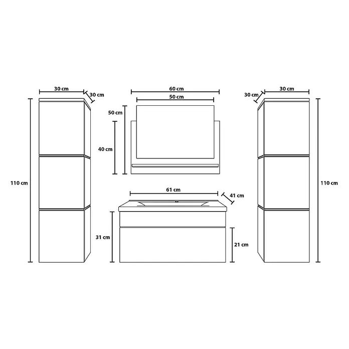 Home Deluxe Waschbecken-Set WANGEROOGE XL - 61 x 41,5 cm, Schwarz