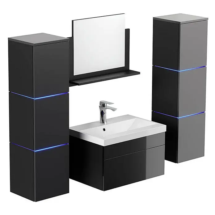 Home Deluxe Waschbecken-Set WANGEROOGE XL - 61 x 41,5 cm, Schwarz