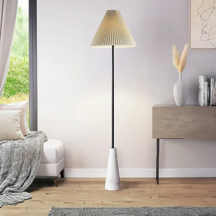 Home Deluxe Stehleuchte KEA - 60 W, Marmor/Schwarz, Creme, E27