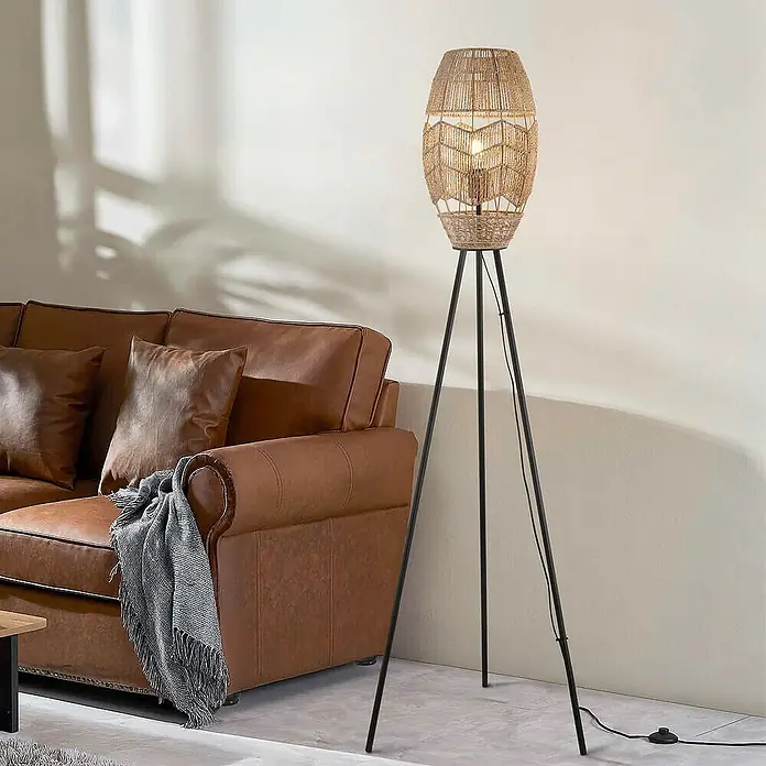 Home Deluxe Stehleuchte KIKO - 60 W, Höhe: 154,5 cm, Schwarz, Natur, E27