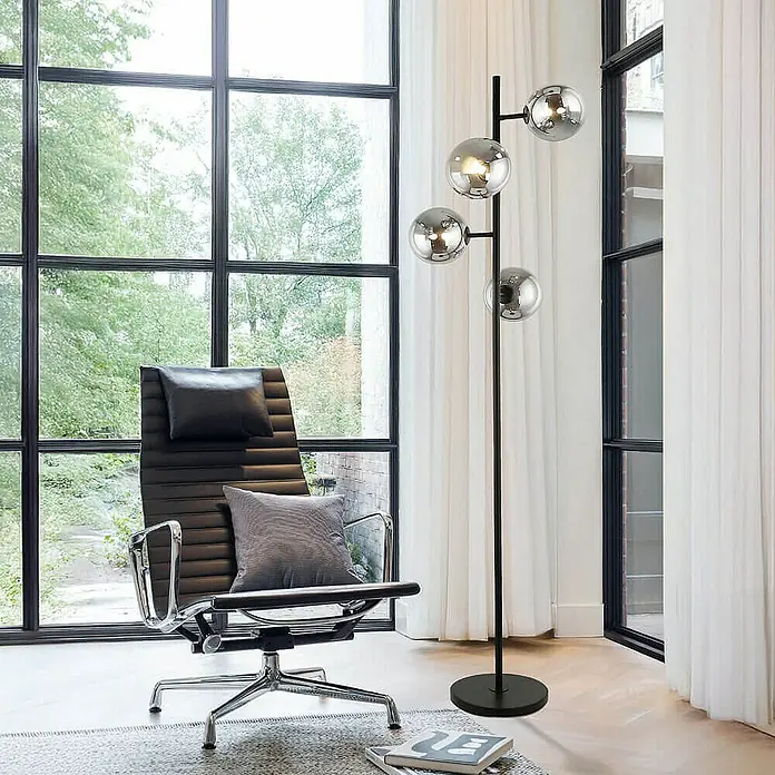 Home Deluxe Stehleuchte VIOLA - 40 W, Höhe: 166 cm, Schwarz, Rauchgrau, G9