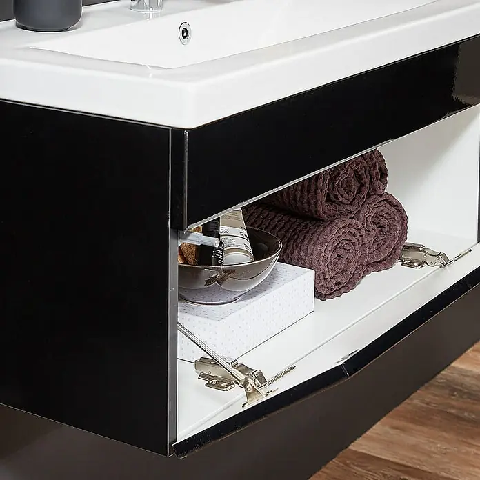 Home Deluxe Waschbecken-Set WANGEROOGE S - 61 x 41,5 cm, Schwarz