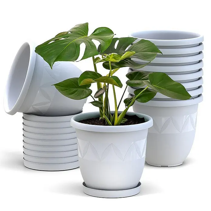 Plastard Pflanztopf Capri 10er Set mit Untersetzer in Weiß – Blumentopf - 10 Stk., Kunststoff, Weiß