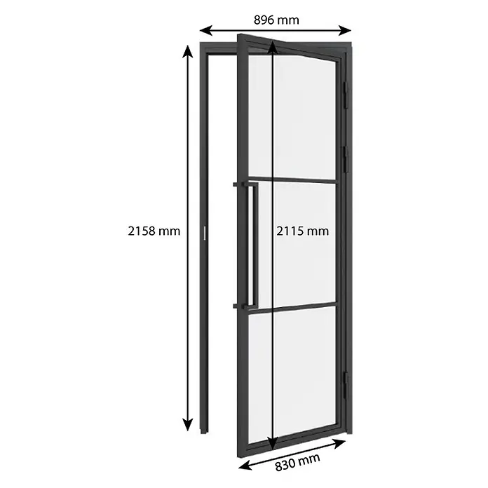 Inova Zimmertür Glasdrehtür ESG Glastür Komplettset 830 x 2115 Klarglas Griffstange R - 830 x 2.115 mm, DIN Anschlag: Rechts, Schwarz