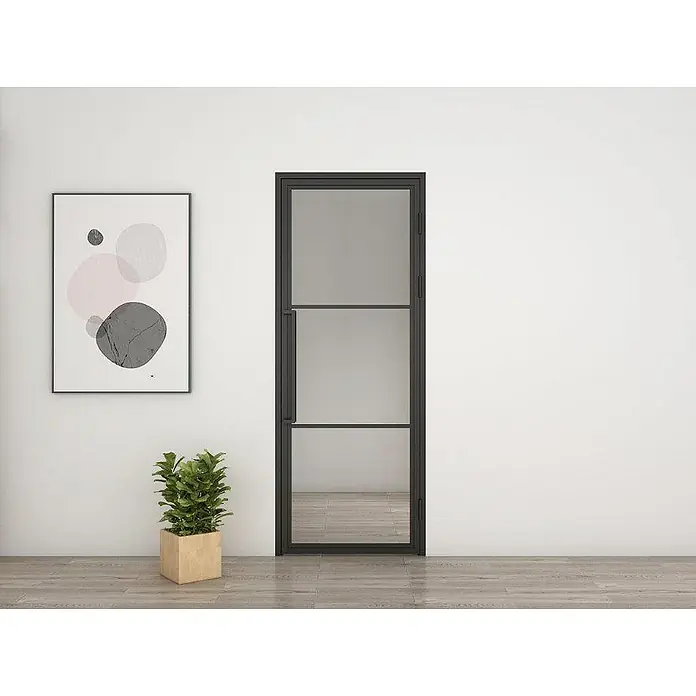 Inova Zimmertür Glasdrehtür ESG Glastür Komplettset 830 x 2115 Klarglas Griffstange R - 830 x 2.115 mm, DIN Anschlag: Rechts, Schwarz