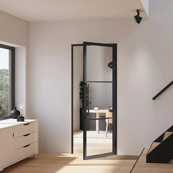 Inova Zimmertür Glasdrehtür ESG Glastür Komplettset 830 x 2115 Klarglas Griffstange R - 830 x 2.115 mm, DIN Anschlag: Rechts, Schwarz