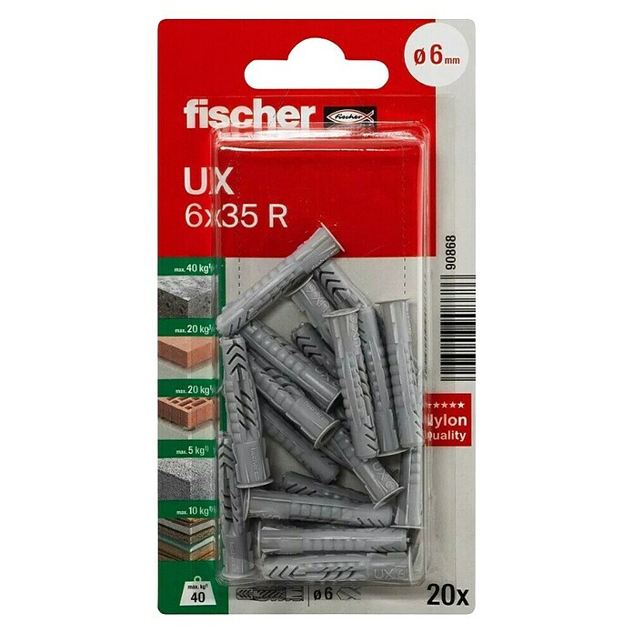 Univerzalna tipla Fischer UX  (Promjer tiple: 6 mm, Duljina tiple: 35 mm, Ukupan broj komada: 20 Kom.) | BAUHAUS
