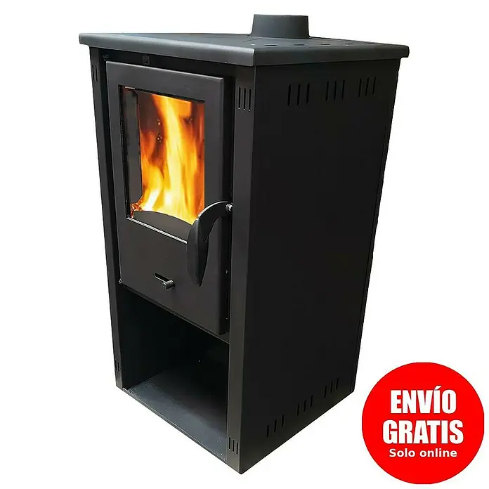 Invicta Estufa de leña Thalia Pella S - 5,4 kW, Volumen de calefacción: 210 m³, Antracita - Estufa de leña negra con ventana de cristal y fuego ardiendo, disponible con envío gratuito online.