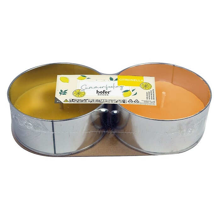 Hofer Citronella-Kerze Outdoorbecher Summerfeeling 2er (Durchmesser: 10,5 cm, Orange/Gelb) | BAUHAUS