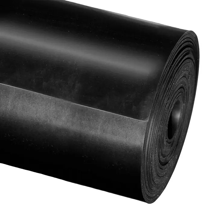 Floordirekt Schutzmatte - 800 x 120 x 0,5 cm, Schwarz - Nahaufnahme einer Rolle aus strapazierfähigem, schwarzem Gummimaterial, ideal für industrielle Anwendungen und Dichtungszwecke.
