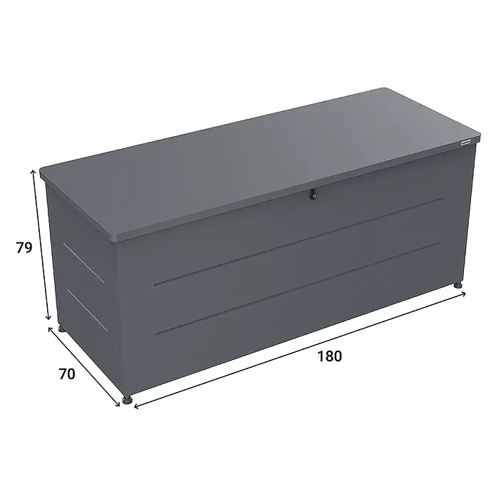 Weka Garten-Aufbewahrungsbox Gary 700 - L x B x H: 180 x 70 x 79 cm, Metall, Anthrazit - Abbildung einer grauen Keter Gartenbox mit den Maßen 79x70x180 cm.