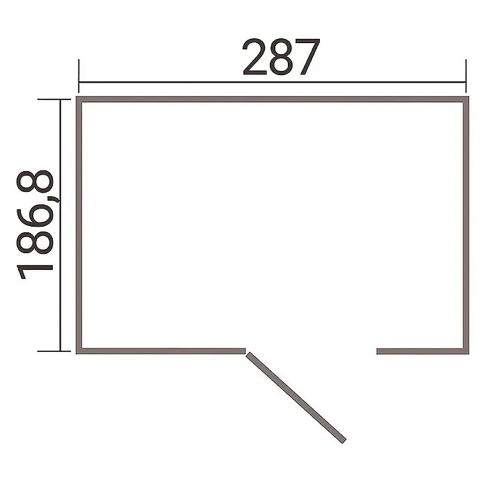 Weka Metallgerätehaus Gary 8 - Außenmaß inkl. Dachüberstand (B x T): 292 x 198 cm, Aluminium, Grün - Grundriss mit den Maßen 287 x 186,8 cm, der eine klare Raumaufteilung für eine Vielzahl von Nutzungsmöglichkeiten bietet.