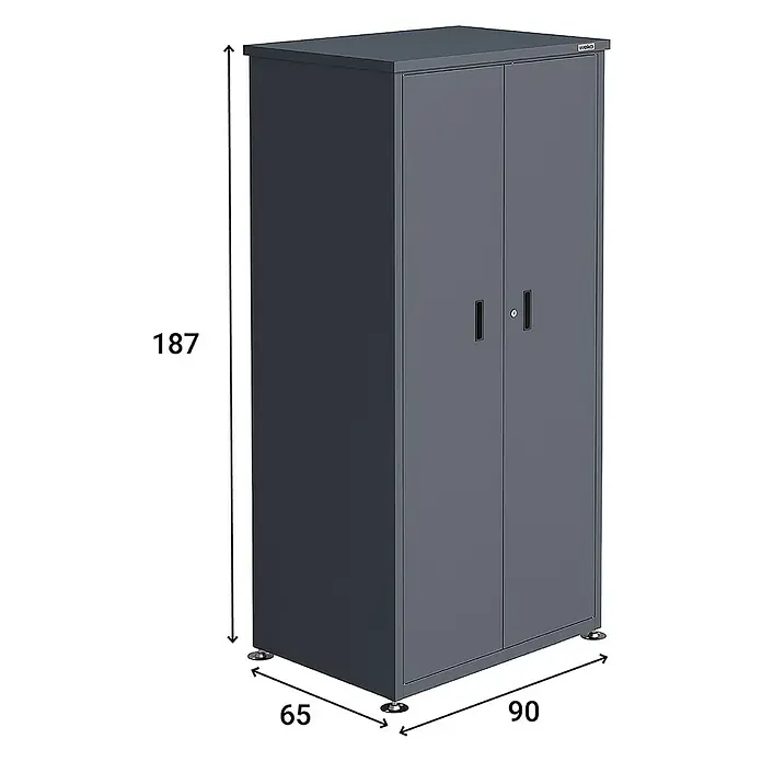 Weka Gartenschrank Gary 2 - L x B x H: 90 x 65 x 187 cm, Eisen, Anthrazit - Darstellung eines grauen Metallschranks mit den Maßen 187x65x90 cm, ideal für Büro oder Werkstatt.