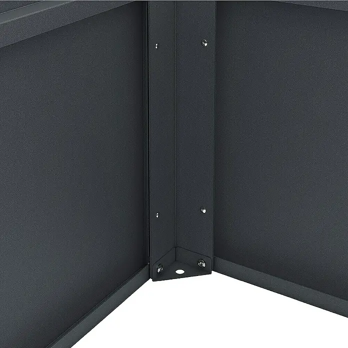 Weka Hochbeet Gary - 100 x 50 x 77 cm, Metall, Anthrazit - Detailansicht einer dunklen Eckverbindung eines Metallprodukts mit sichtbaren Schrauben.