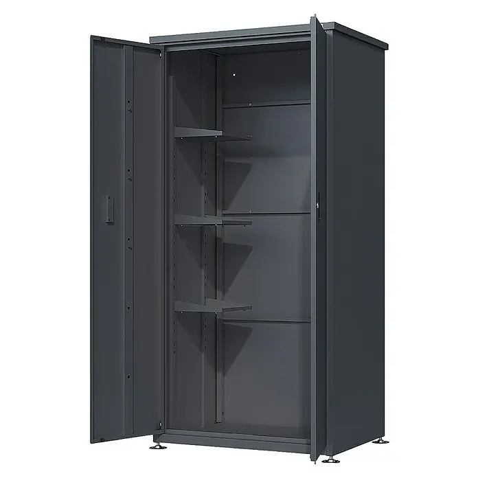 Weka Gartenschrank Gary 2 - L x B x H: 90 x 65 x 187 cm, Eisen, Anthrazit - Offener grauer Metallschrank mit mehreren Regalen, ideal für Lagerung und Organisation im Büro oder zu Hause.