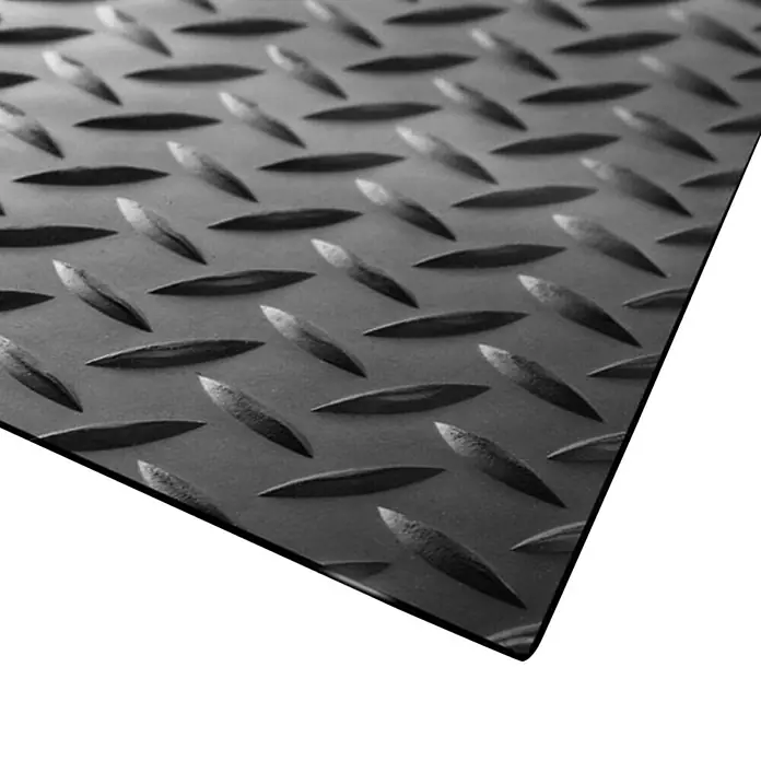 Floordirekt Läufer Tränenblech - 100 x 100 cm, Schwarz - Nahaufnahme von robustem, rutschfestem Stahlblech mit markantem Rautenmuster für industrielle Anwendungen und erhöhte Sicherheit.