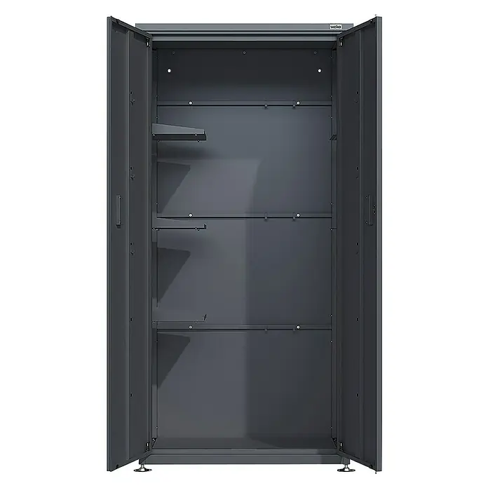 Weka Gartenschrank Gary 2 - L x B x H: 90 x 65 x 187 cm, Eisen, Anthrazit - Offener grauer Weka Metall-Geräteschrank mit Einlegeböden für Werkzeug und Gartengeräte.