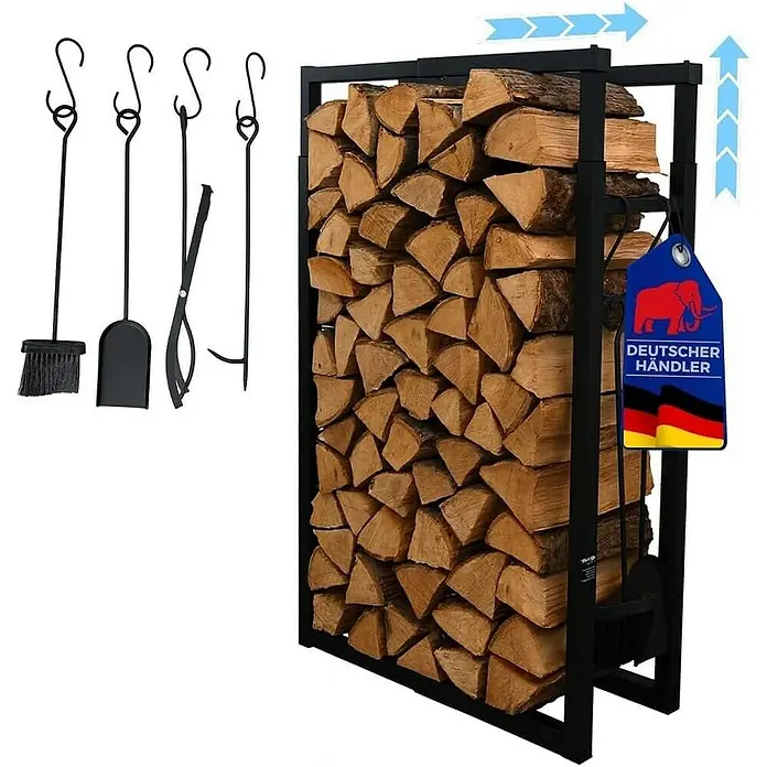 Proregal Kaminholzregal - 25 x 25 x 150 cm, Stahl, Schwarz