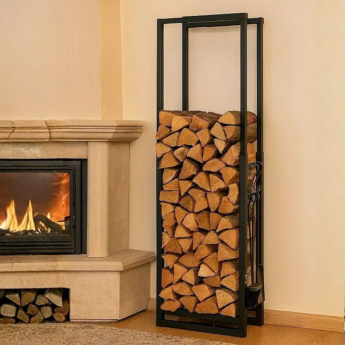 Proregal Kaminholzregal - 25 x 25 x 150 cm, Stahl, Schwarz