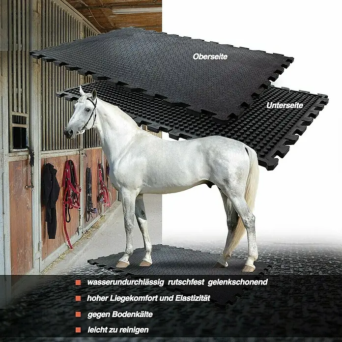 Floordirekt Läufer Puzzlev Lagama - 120 x 80 cm, Schwarz - Pferdestallmatte aus Gummi mit rutschfester Oberfläche und guter Elastizität. Ideal für Komfort und einfache Reinigung.
