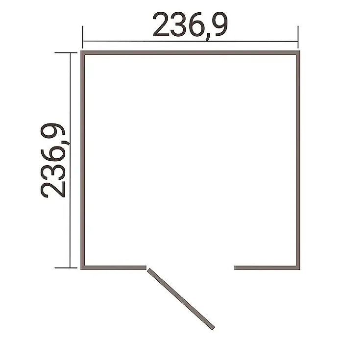 Weka Metallgerätehaus Gary 6 - Außenmaß inkl. Dachüberstand (B x T): 242,4 x 248,2 cm, Aluminium - Grundriss mit Abmessungen 236,9 x 236,9, ideal für Planung.
