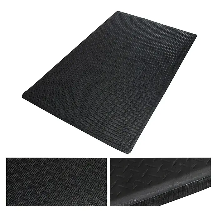Floordirekt Bodenschutzmatte Heavy-Duty TireTuff - 90 x 150 cm, Schwarz - Schwarze rutschfeste Matte mit Textur für sicheren Halt. Ideal für Werkstatt oder Garage, bietet zusätzlichen Komfort und Schutz.