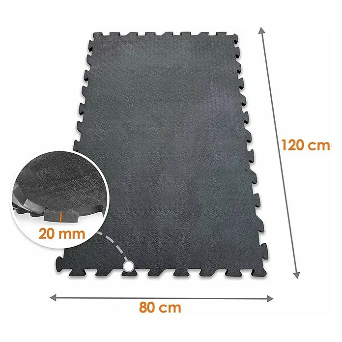 Floordirekt Läufer Puzzlev Lagama - 120 x 80 cm, Schwarz - Schwarze Puzzlematte mit Abmessungen und Detailansicht der Materialstärke.