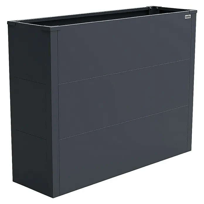 Weka Hochbeet Gary - 100 x 30 x 77 cm, Metall, Anthrazit - Das Bild zeigt einen grauen, rechteckigen Pflanzkasten der Marke Weka, der sich ideal für den Außenbereich eignet.
