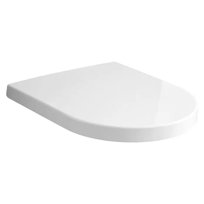 WC-Sitz Alesta/Mineral - Duroplast, Weiß, Mit Absenkautomatik - Weiße WC-Sitz für eine moderne Badezimmerausstattung, mit abgerundeten Kanten und glänzender Oberfläche.