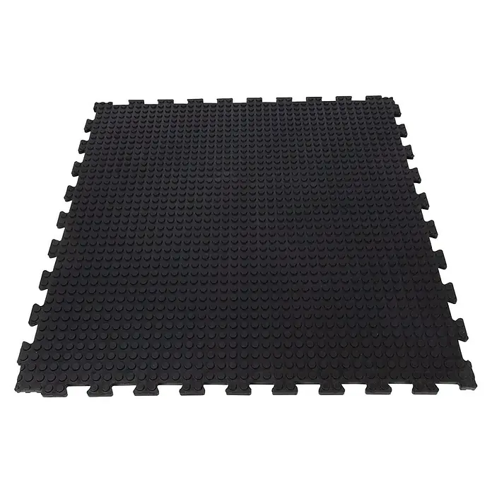 Floordirekt Bodenschutzmatte Puzzle Gummiläufer Buffallo - 100 x 100 cm, Schwarz - Schwarzer Garagenbodenbelag mit Noppenmuster. Strapazierfähige und rutschfeste Bodenlösung für Garagen und Werkstätten.
