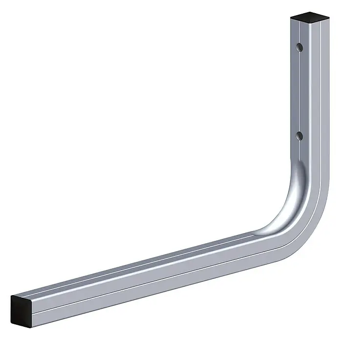 Kantoflex Coaxis Regalbodenträger - 230 x 130 mm, Aluminium, Unbehandelt, Traglast: 30 kg - Metallhalterung in L-Form, ideal für Wandmontage. Robustes Design mit abgerundeten Ecken und zwei Bohrlöchern für einfache Befestigung.