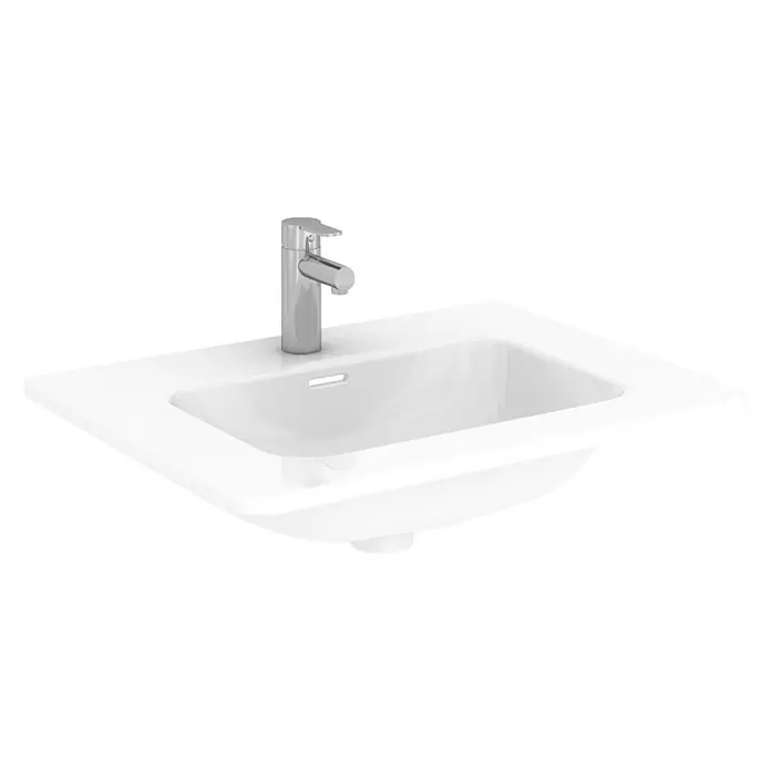 Beauty Einbauwaschbecken - 61 x 46 cm, Weiß - Moderne Waschbecken-Ansicht. Elegantes, weißes Waschbecken mit Armatur, ideal für jedes Badezimmerdesign.