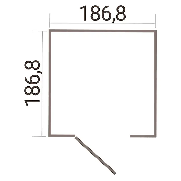 Weka Metallgerätehaus Gary 3 - Außenmaß inkl. Dachüberstand (B x T): 191,8 x 198 cm, Aluminium, Grün - Grundriss eines kleinen Raumes mit Maßen von 186,8 x 186,8 cm und einer Tür.