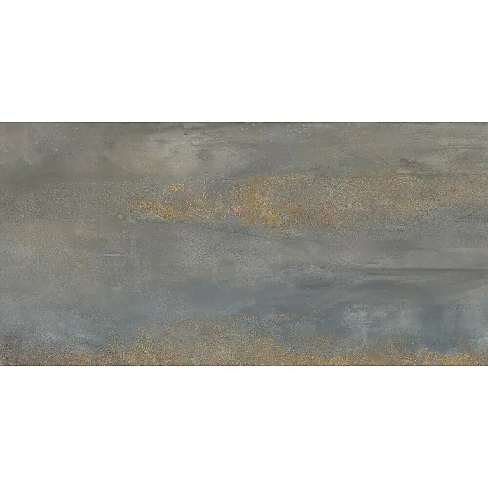 Metallica Feinsteinzeugfliese - 60 x 120 cm, Titan, Matt - Bild einer grauen Keramikfliese mit Rosteffekt, ideal für moderne Innenräume, die eine robuste und industrielle Note suchen.