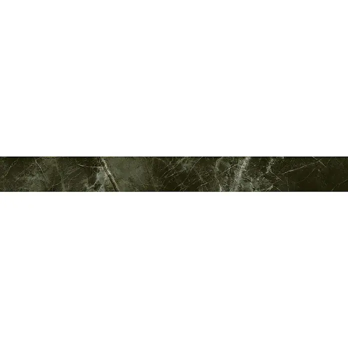 Sockelfliese Luxury Marble Green - 8 x 79 cm, Grün, Glänzend - Elegante, dunkelgrüne Marmorplatte mit feinen, hellen Adern, die eine luxuriöse und natürliche Optik verleihen. Perfekt für stilvolle Interieurs.