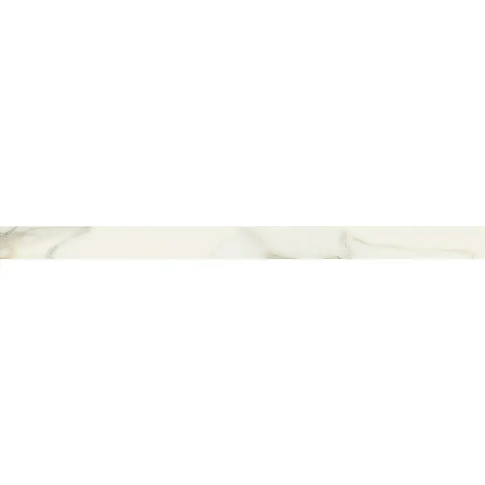 Sockelfliese Infinity Calacatta - 8 x 120 cm, Weiß/Gold, Glänzend - Cremefarbene Marmorstruktur mit subtilen Wirbeln und Adern für einen eleganten und raffinierten Hintergrund. Ideal für Designprojekte.