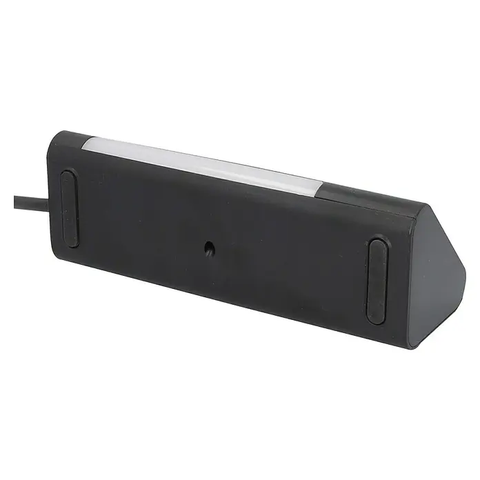 UniTEC Steckdosenleiste USB-A, USB-C - 3-fach, Silber/Schwarz, Kabellänge: 1,4 m, IP20, Mit Schalter - Nahaufnahme einer schwarzen Scan-Engine mit einer Lichtleiste, die sich ideal für den Einsatz im Einzelhandel oder in der Industrie eignet.