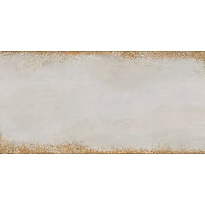 Metallica Feinsteinzeugfliese - 60 x 120 cm, White, Matt - Detailaufnahme einer Keramikfliese in Beige mit rustikalen, braunen Akzenten. Ideal für ein natürlich-warmes Raumdesign mit Vintage-Touch.