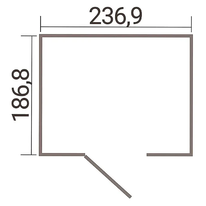 Weka Metallgerätehaus Gary 5 - Außenmaß inkl. Dachüberstand (B x T): 241,9 x 198 cm, Aluminium, Grün - Grundriss eines Raumes mit den Maßen 236,9 x 186,8 und einer Tür. Ein präziser Plan für die Raumgestaltung und Möblierung.