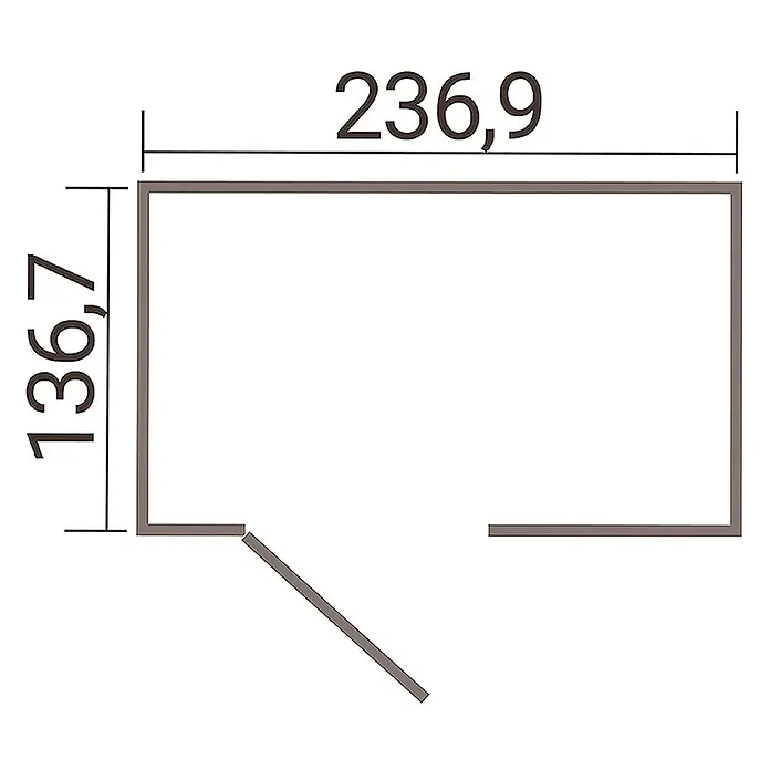 Weka Metallgerätehaus Gary 4 - Außenmaß inkl. Dachüberstand (B x T): 241,9 x 147,6 cm, Aluminium, Anthrazit RAL 7016 - Grundriss mit den Maßen 236,9 und 136,7 zur Darstellung der Raumaufteilung.