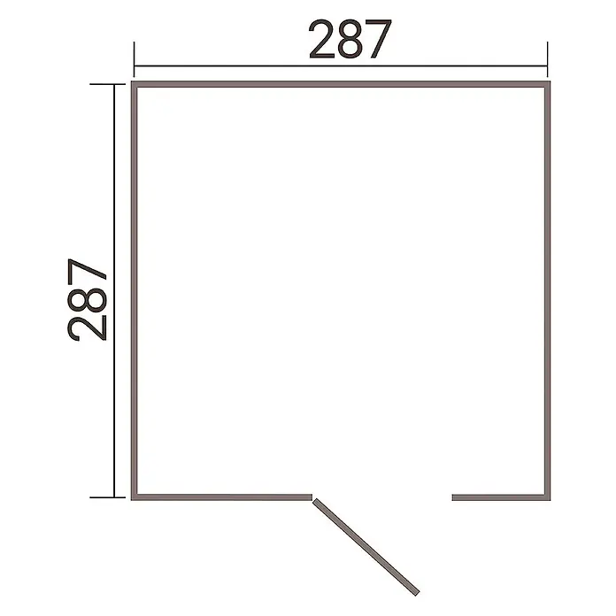 Weka Metallgerätehaus Gary 9 - Außenmaß inkl. Dachüberstand (B x T): 292 x 298,2 cm, Aluminium, Grün - Grundriss eines Gartenhauses mit den Maßen 287 x 287 cm und einer Türöffnung.