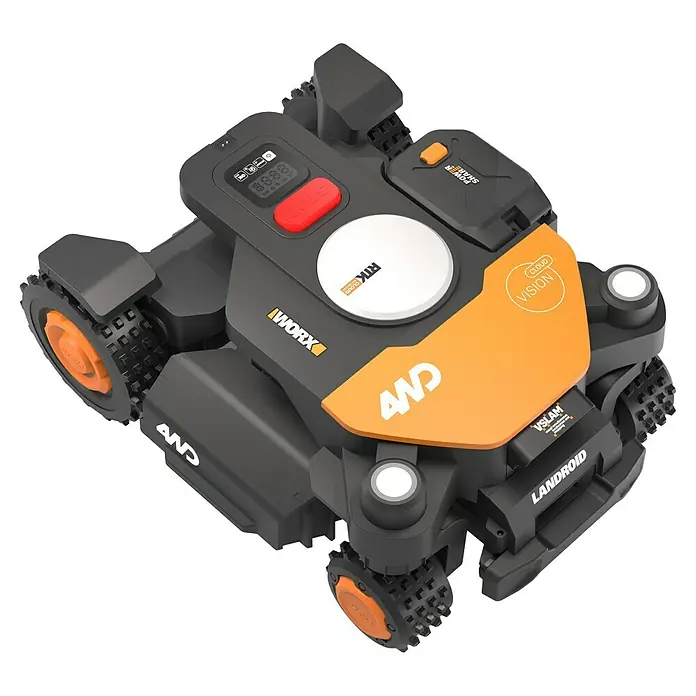Worx PowerShare 20V Mähroboter M600 AWD Landroid Vision Cloud WR340E - 600 m², Schnittbreite: 20 cm, Satellitengestützte Navigation, RTK - Ein Worx Landroid 4WD Rasenmähroboter, der für effizientes und autonomes Rasenmähen entwickelt wurde.