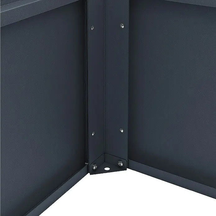 Weka Hochbeet Gary - 200 x 100 x 77 cm, Metall, Anthrazit - Detailansicht einer grauen Metalleckkonstruktion mit sichtbaren Schrauben, die Stabilität und industrielle Ästhetik vereint.