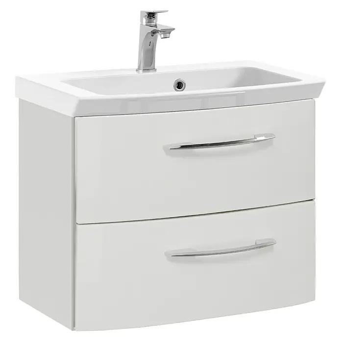 Pelipal Cassca Badmöbel-Set - Gesamtbreite Badmöbel: 62 cm, Weiß Hochglanz, Hochglänzend - Weißer Waschtischunterschrank mit zwei Schubladen und einem modernen Wasserhahn. Der Waschtischunterschrank bietet viel Stauraum.