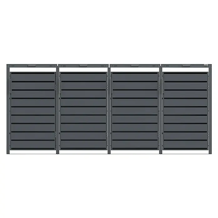Weka Mülltonnenbox Gary - Metall, Anthrazit RAL 7016, Geeignet für Anzahl Mülltonnen: 4 Stk. - Ansicht eines Rollladensystems mit vier Elementen. Ideal zur Beschattung und zum Schutz vor äußeren Einflüssen an Gebäuden.
