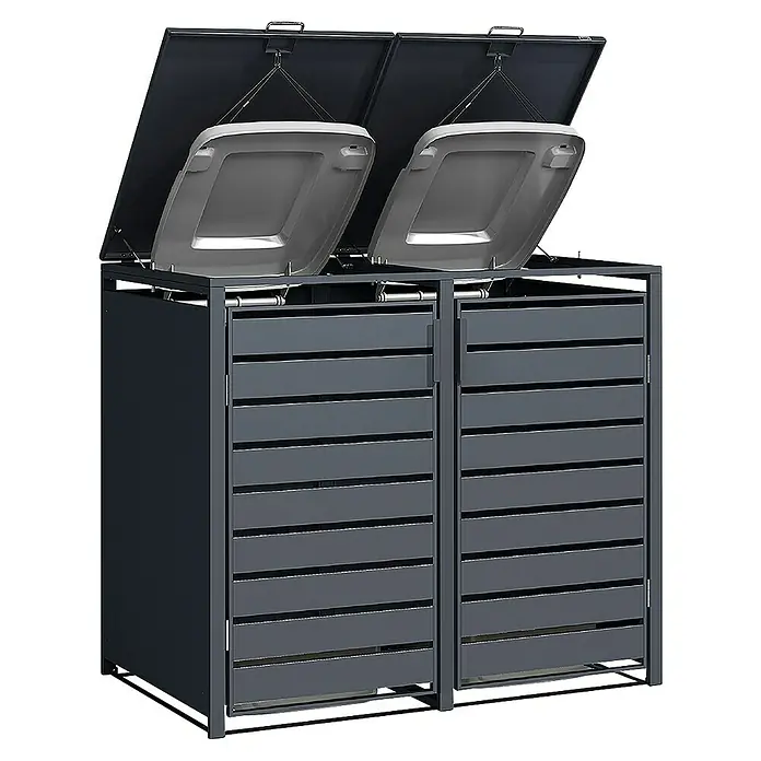Weka Mülltonnenbox Gary - 132 x 80 cm, Metall, Anthrazit RAL 7016, Geeignet für Anzahl Mülltonnen: 2 Stk. - Doppelter Mülltonnenbox aus Metall mit Kippdeckeln für stilvolle Abfallentsorgung im Außenbereich.