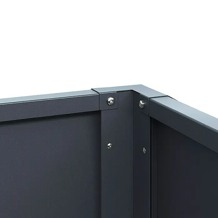 Weka Hochbeet Gary - 200 x 100 x 77 cm, Metall, Anthrazit - Detailansicht einer robusten, metallenen Gartenbox mit Schrauben befestigt, ideal für die Aufbewahrung im Freien.